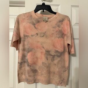 Sioni Pink & Gray Cloud-Print Short-Sleeve Top
